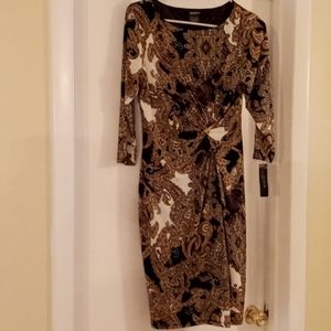 NWT,Multi Colored,Black/Gold/White,Sleek & Classy,Midi Dress with 3/4 Sleeves🖤